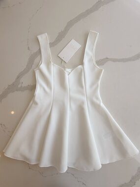 Zara White Structured Tank Top with Flared Hem